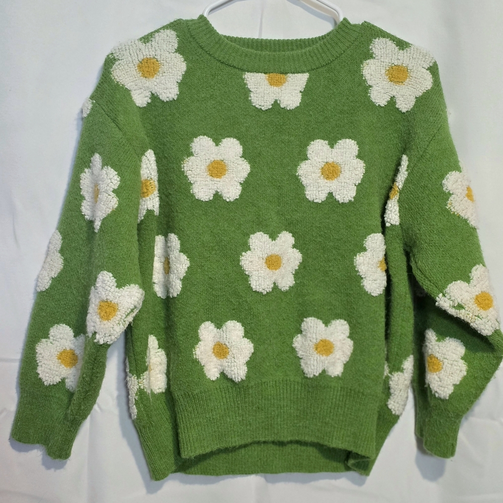 Pink Ripple Green Floral Sweater